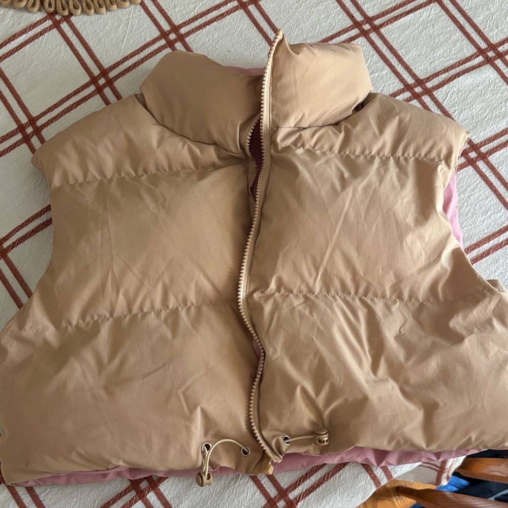 Reversible Tan and Pink Puffer Vest
